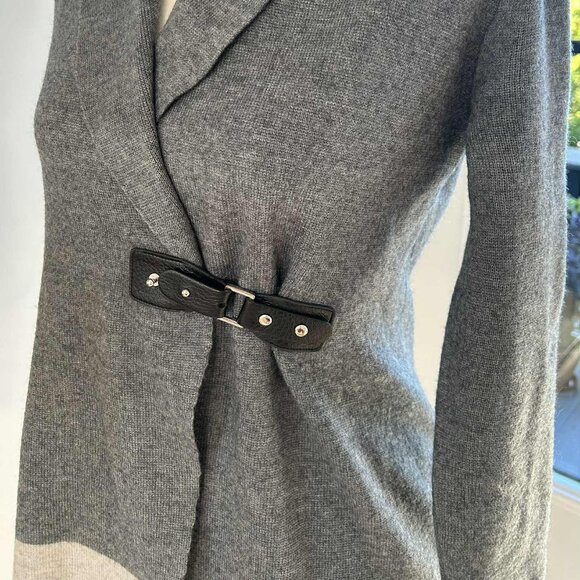 Paul Costelloe Black Label Belted Wrap Knit Long Blazer Grey Colorblock – US M - Picture 2 of 12
